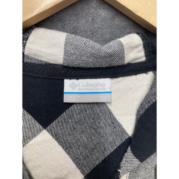 Columbia Hoodie Shirt Woman L Black White Buffalo Check Button Up Stretch Lng Sl - Picture 4 of 6
